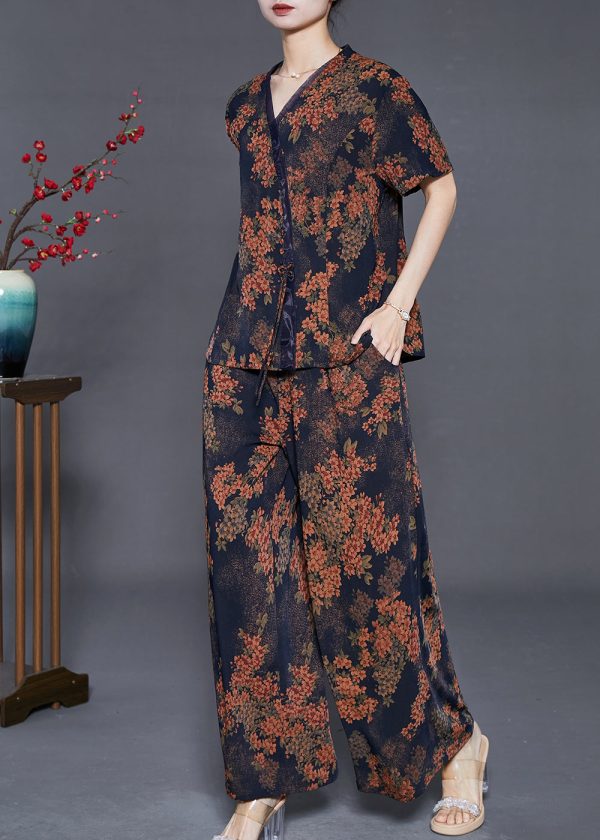 Black Print Silk Two Piece Set Women Clothing Bow Summer Cheap - Image 3