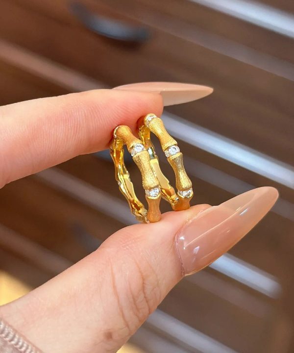 Boutique Gold Sterling Silver Overgild Bamboo Joint Wire Drawing Rings Online now - Image 3