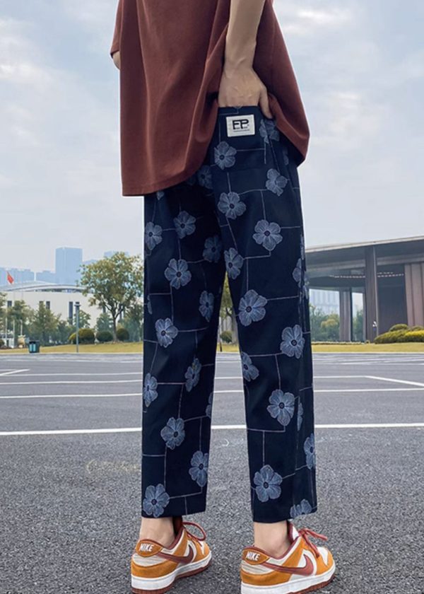 Black Pockets Lace Up Cotton Mens Crop Pants Elastic Waist Online Hot Sale - Image 5