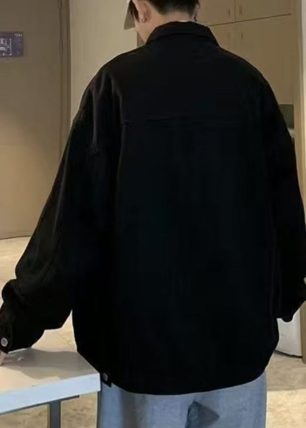 Loose Black Letter Pockets Denim Men Coat Fall For Sale - Image 4
