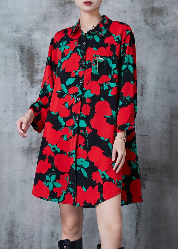 Art Red Oversized Print Comfortable Cotton Dress Summer For Sale