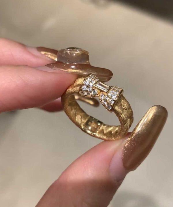 Chic Gold Sterling Silver Overgild Inlaid Zircon Weave Bow Rings Online