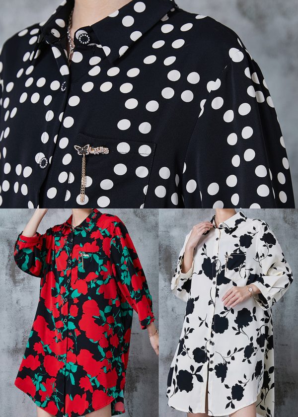 Apricot Print Cotton Shirt Dress Oversized Summer Fashion - Image 5