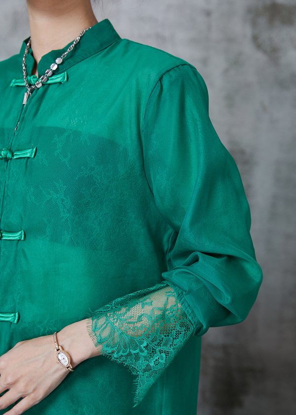 Art Green Chinese Button Patchwork Lace Shirt Tops Summer Sale - Image 5