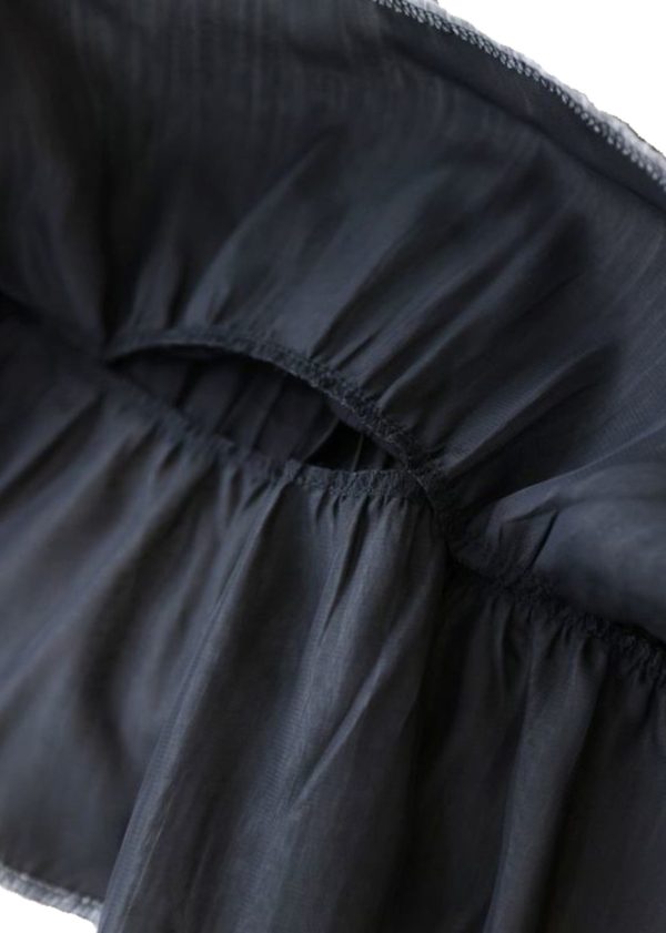 Handmade Black O-Neck Wrinkled Patchwork Top Short Sleeve Fashion - Image 4