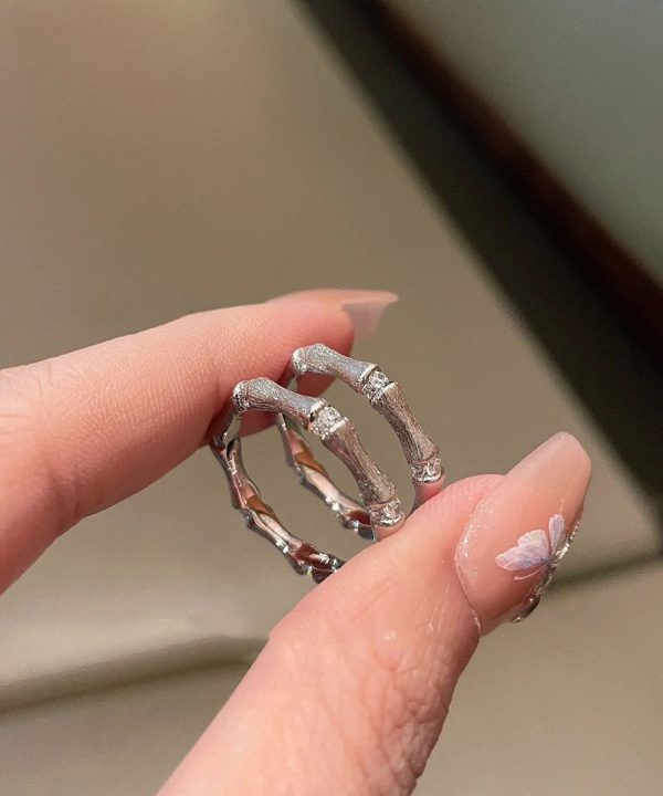 Boutique Gold Sterling Silver Overgild Bamboo Joint Wire Drawing Rings Online now - Image 2