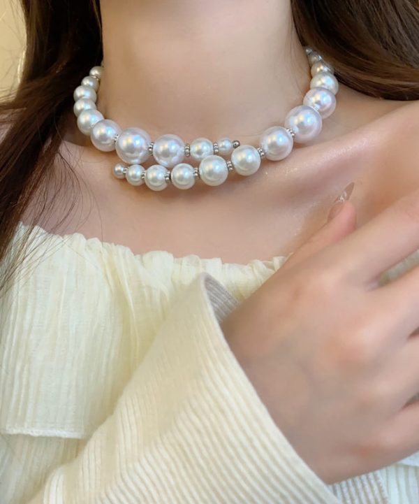 Boho White Alloy Asymmetry Pearl Collar Necklace Online now - Image 4