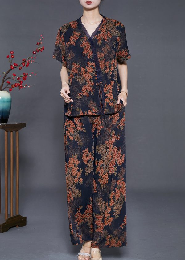Black Print Silk Two Piece Set Women Clothing Bow Summer Cheap - Image 2