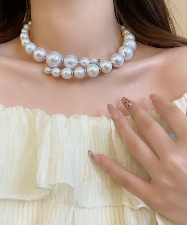Boho White Alloy Asymmetry Pearl Collar Necklace Online now - Image 3