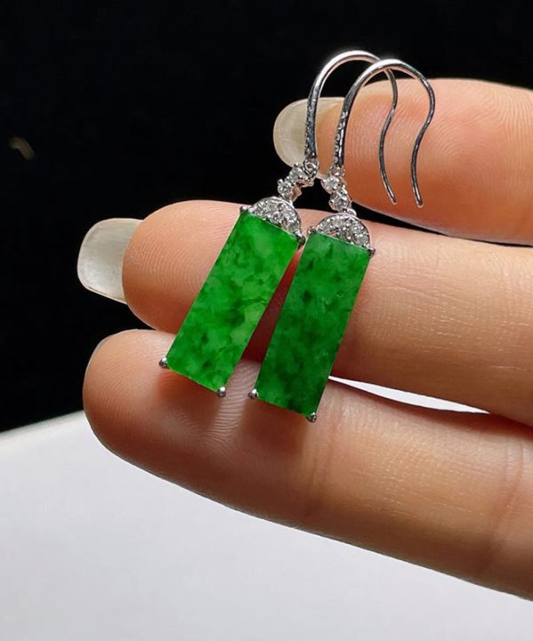 Art Green Sterling Silver Inlaid Zircon Rectangular Jade Drop Earrings Cheap - Image 5