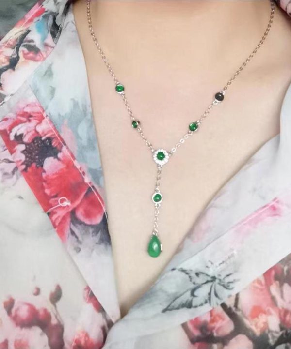 2025 New Green Sterling Silver Overgild Zircon Jade Tassel Pendant Necklace Online Sale - Image 2