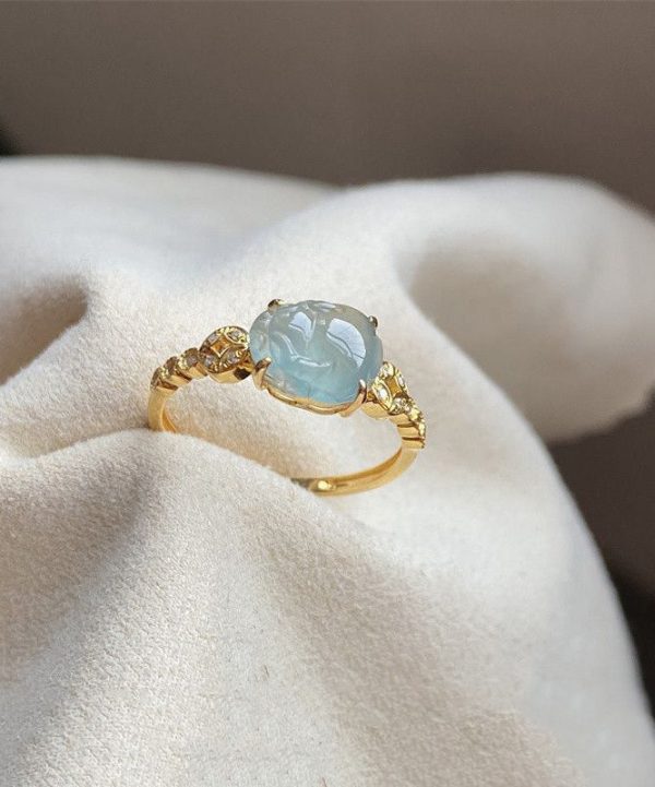 Chinese Style Blue Sterling Silver Overgild Zircon Crystal A Mythical Wild Animal Rings For Discount - Image 3