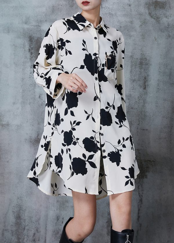 Apricot Print Cotton Shirt Dress Oversized Summer Fashion