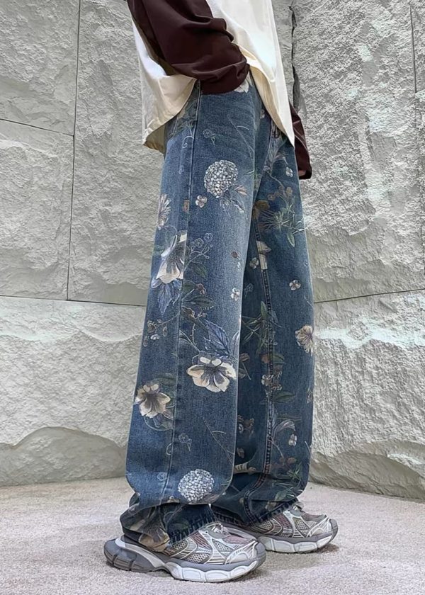 Chic Blue Pockets Print High Wais Mens Jeans Summer Hot on Sale - Image 4