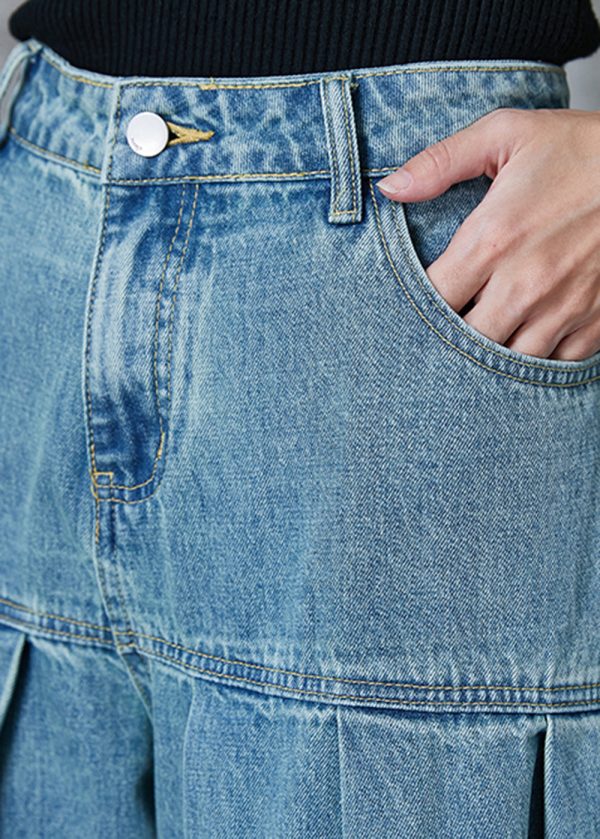 Elegant Blue High Waist Patchwork Denim Wide Leg Pant Skirts Summer Fashion - Image 5