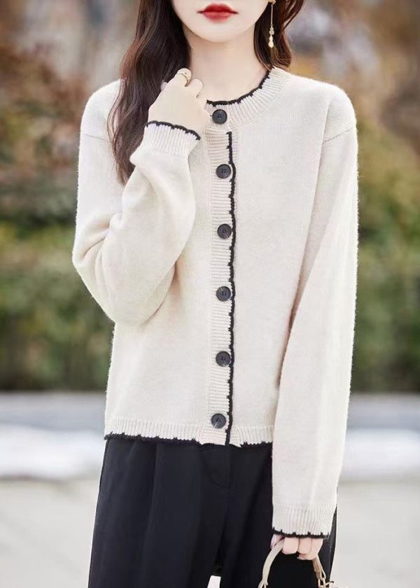 Classy Beige O Neck Button Wool Knit Cardigans Fall Cheap - Image 3