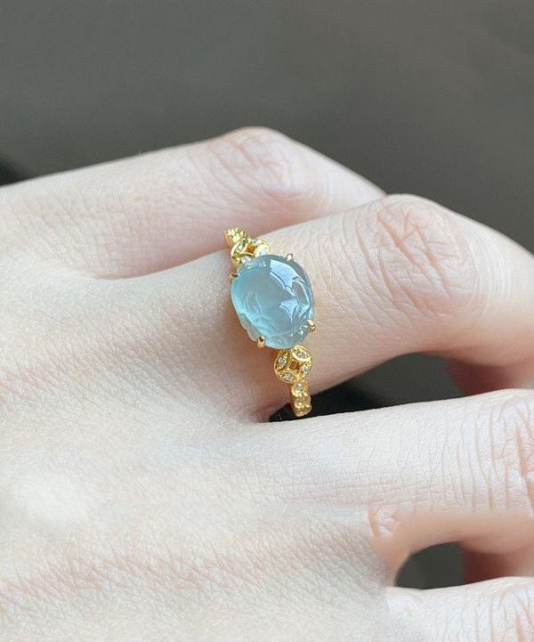 Chinese Style Blue Sterling Silver Overgild Zircon Crystal A Mythical Wild Animal Rings For Discount