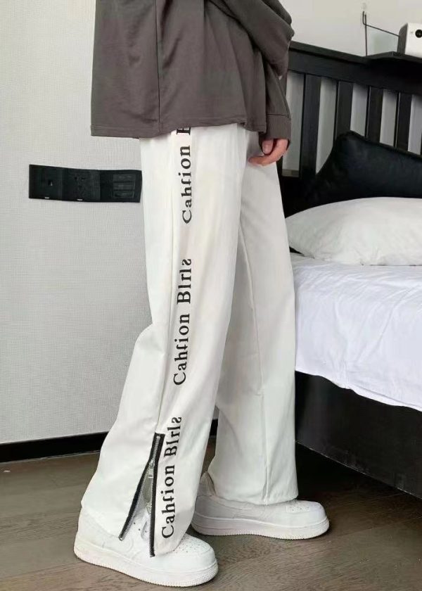 Organic White Zip Up Pockets Graphic Cotton Men Pants Fall For Discount