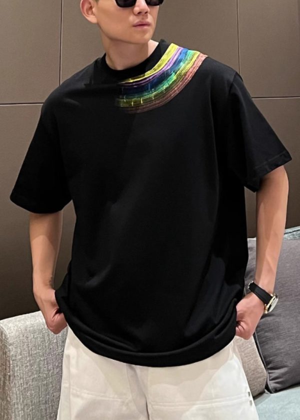 Plus Size Black Rainbow Print Cotton Men T Shirt Summer For Sale