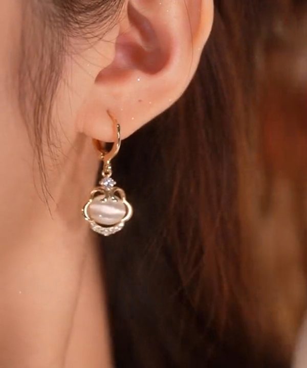 Beautiful Gold Sterling Silver Overgild Cat s Eye Stone Drop Earrings Hot on Sale - Image 4