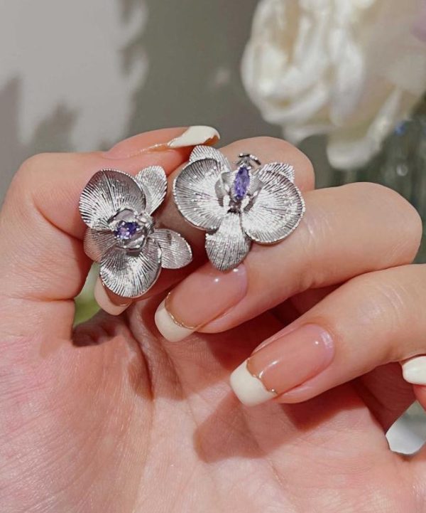 Fine Purple Sterling Silver Crystal Butterfly Orchid Stud Earrings Online