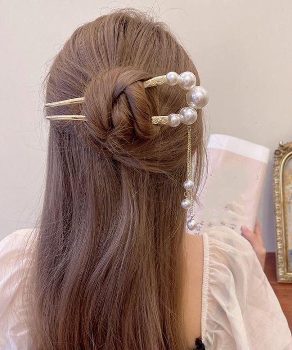 Classy Gold Sterling Silver Alloy Pearl Tassel U Shaped Hairpin Discount - Image 5