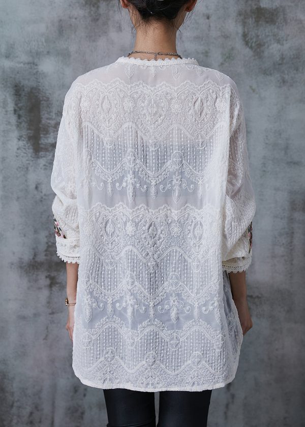 Beautiful White Tasseled Embroidered Cotton Top Summer Sale - Image 4