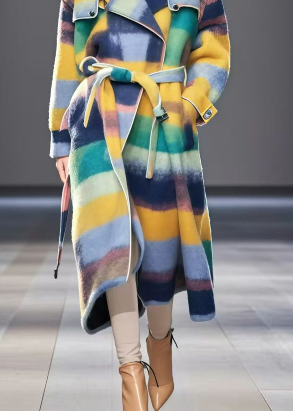 Boutique Multicolor Tie Waist Warm Woolen Trench Fall Sale - Image 4