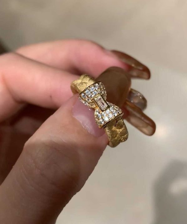 Chic Gold Sterling Silver Overgild Inlaid Zircon Weave Bow Rings Online - Image 4