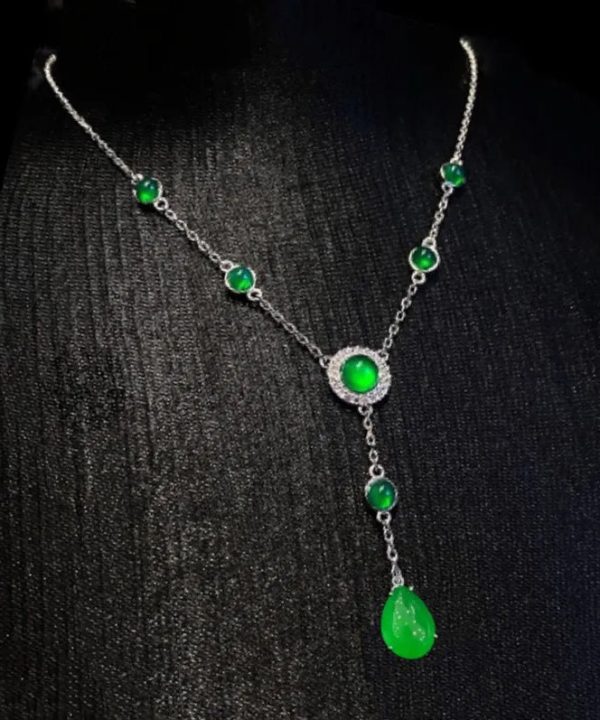 2025 New Green Sterling Silver Overgild Zircon Jade Tassel Pendant Necklace Online Sale