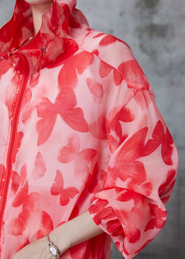 Bohemian Red Butterfly Drawstring Tulle UPF 50+ Two Pieces Set Summer Online now - Image 5