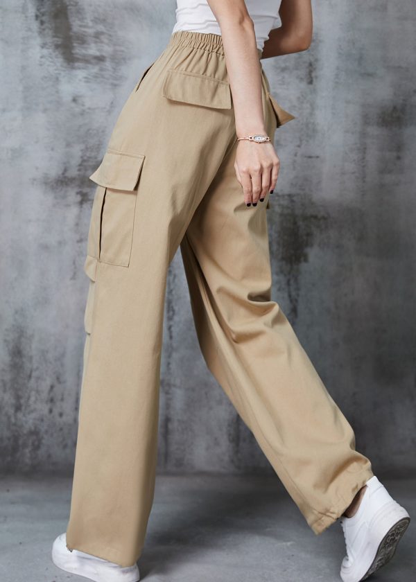 Khaki Oversized Cotton Pants Drawstring Pockets Summer Supply - Image 4