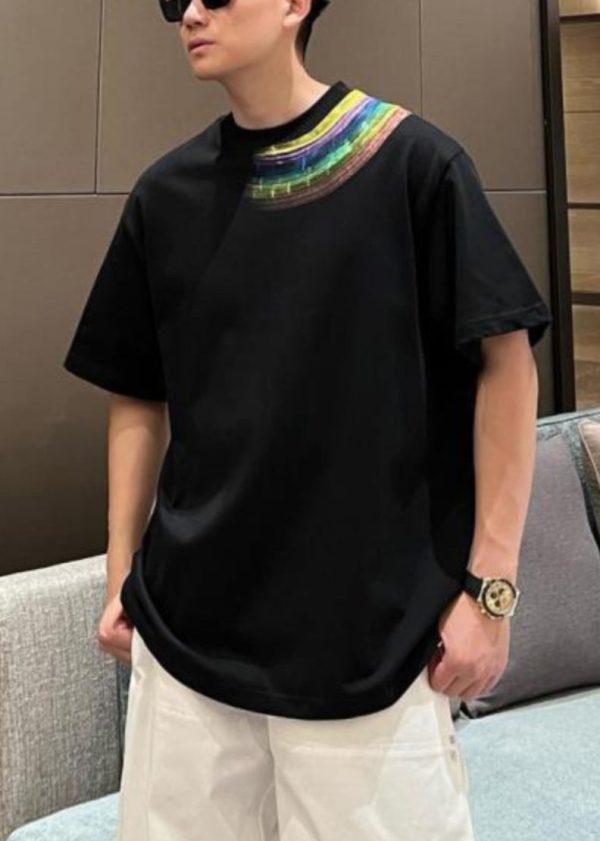 Plus Size Black Rainbow Print Cotton Men T Shirt Summer For Sale - Image 3