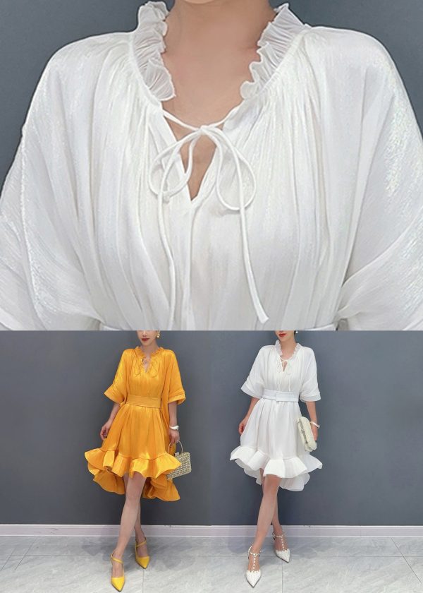 White Ruffled Patchwork Maxi Dress Half Sleeve Supply - Image 5