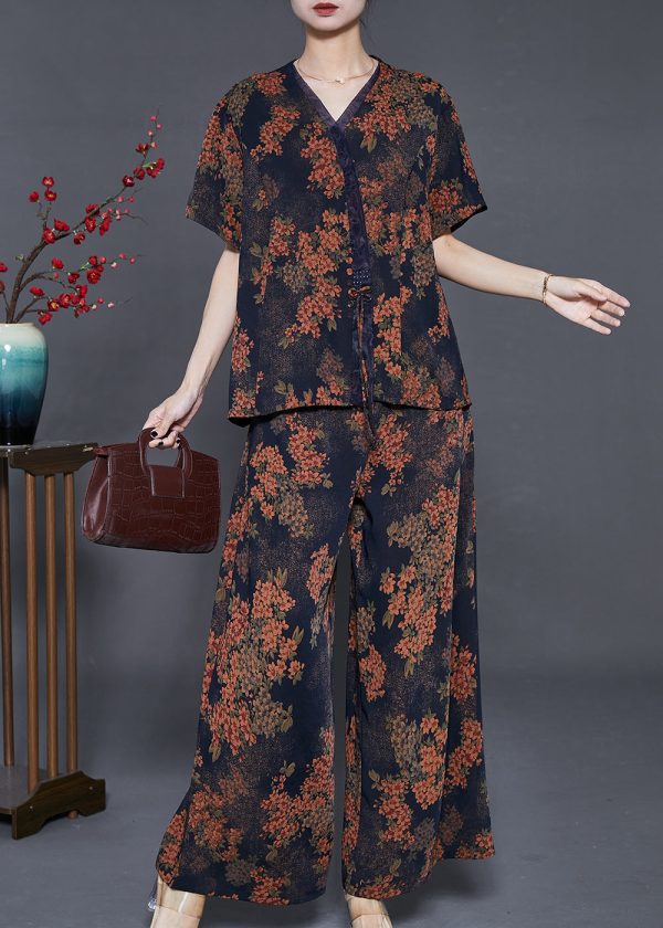Black Print Silk Two Piece Set Women Clothing Bow Summer Cheap