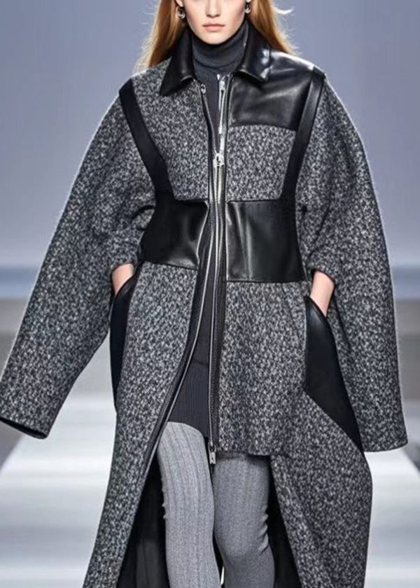 Art Grey Asymmetrical Patchwork Woolen Coats Fall Online Hot Sale - Image 2