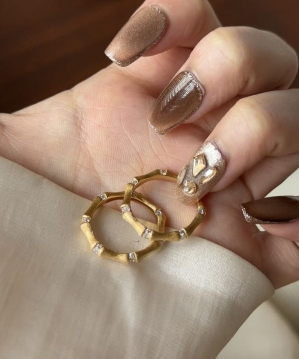 Boutique Gold Sterling Silver Overgild Bamboo Joint Wire Drawing Rings Online now - Image 5