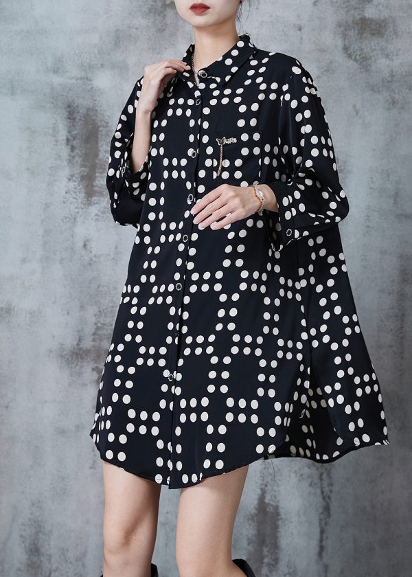 Fitted Black Dot Tasseled Cotton Long Shirt Summer Discount - Image 2