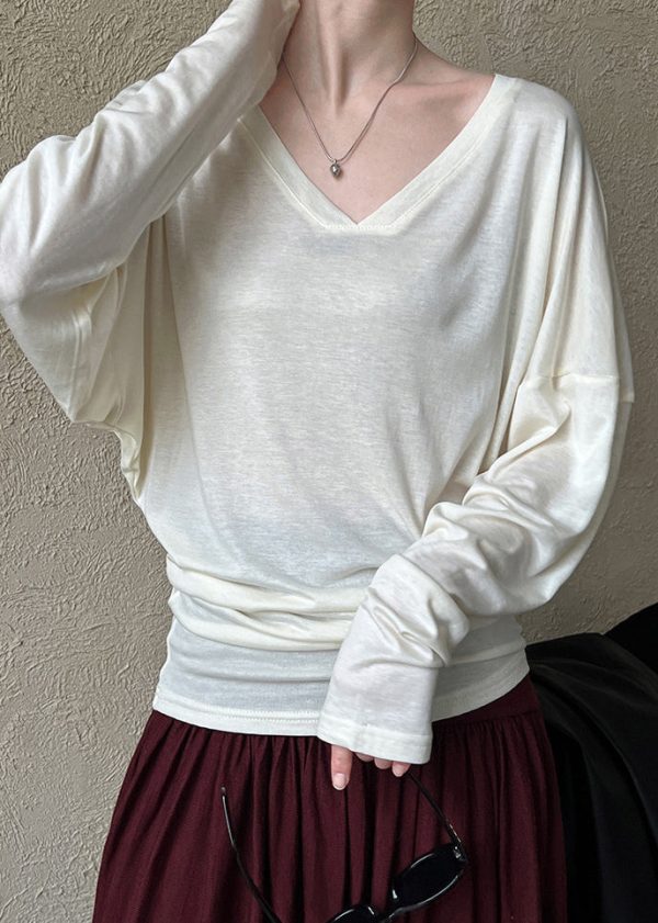 Beige Patchwork Cozy Top Long Sleeve on Sale - Image 2