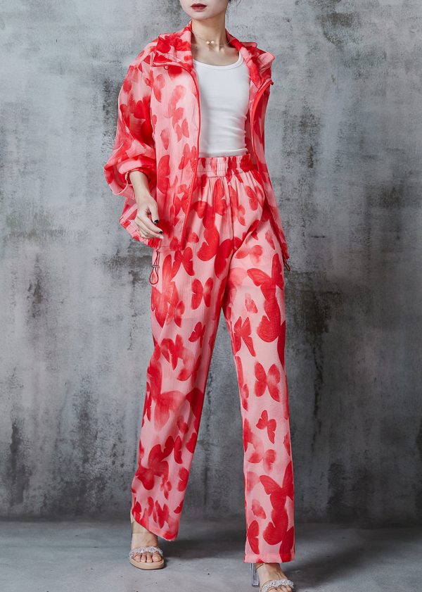 Bohemian Red Butterfly Drawstring Tulle UPF 50+ Two Pieces Set Summer Online now - Image 3
