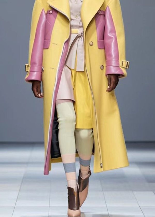Boho Yellow Oversized Patchwork Faux Leather Coat Outwear Fall Online - Image 4