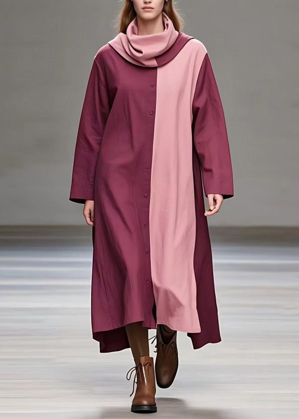 Casual Colorblock Patchwork Low High Design Maxi Dresses Fall Cheap