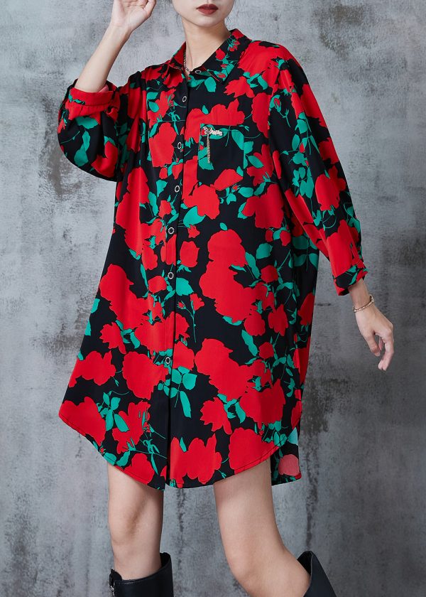 Art Red Oversized Print Comfortable Cotton Dress Summer For Sale - Image 2