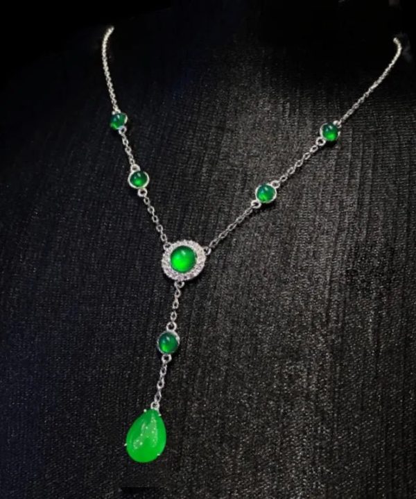 2025 New Green Sterling Silver Overgild Zircon Jade Tassel Pendant Necklace Online Sale - Image 3