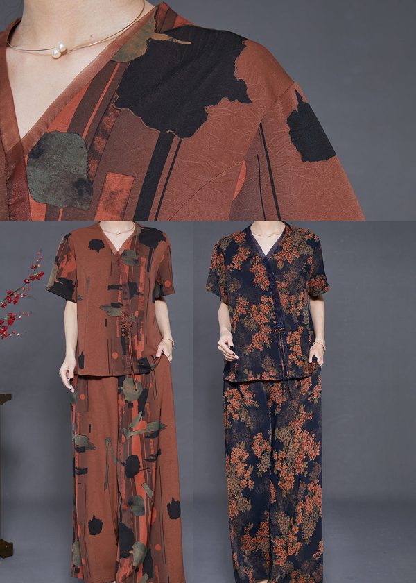 Black Print Silk Two Piece Set Women Clothing Bow Summer Cheap - Image 5