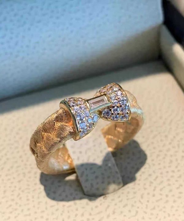 Chic Gold Sterling Silver Overgild Inlaid Zircon Weave Bow Rings Online - Image 5