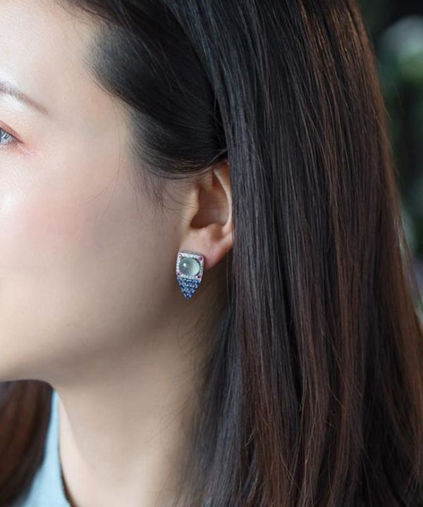 Unique Blue Sterling Silver Inlaid Zircon Gem Stone Stud Earrings Fashion - Image 4